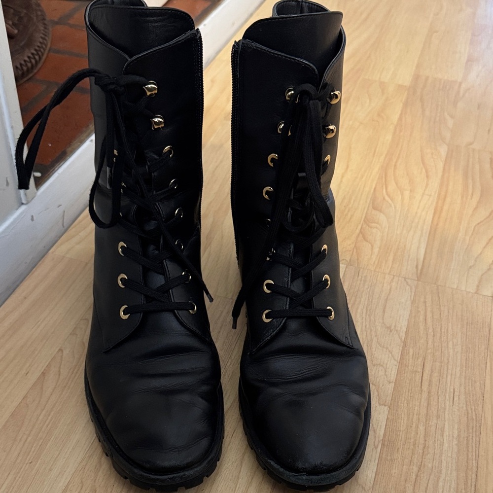 Stuart Weitzman Black Lace-Up Combat Boots